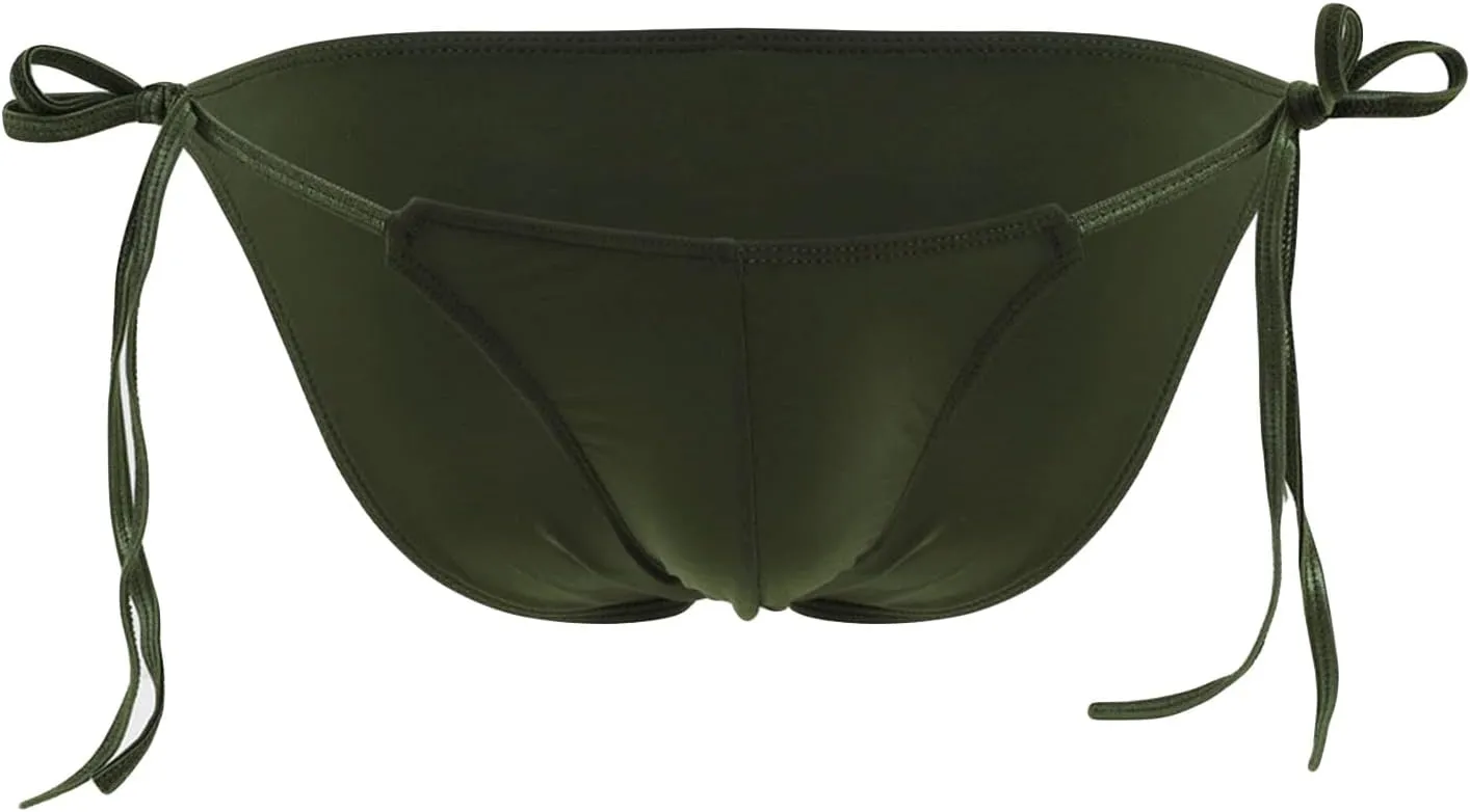 JEsilunmaMY Lace Up Bikini Briefs for Men Low Rise Side Tie Bulge Underwear Panties See Through Hollow Underpants Swimsuit