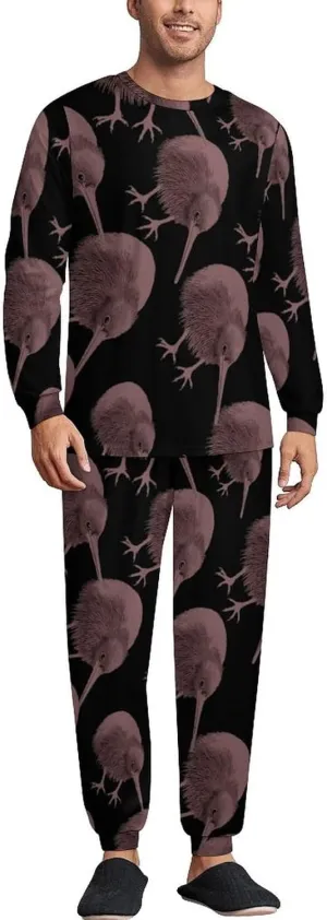 Kiwi Bird Mens Pajamas Set Long Sleeve Sleepwear Set Soft Underwear Set Loungewear