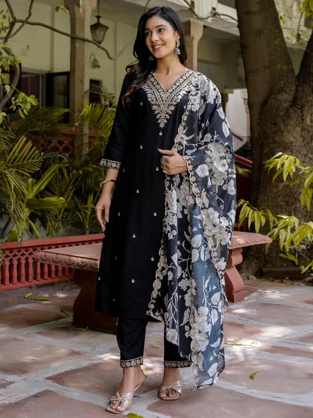 Kurta Set with Dupatta | Embroidered Viscose Rayon Kurta Pant Set for Women