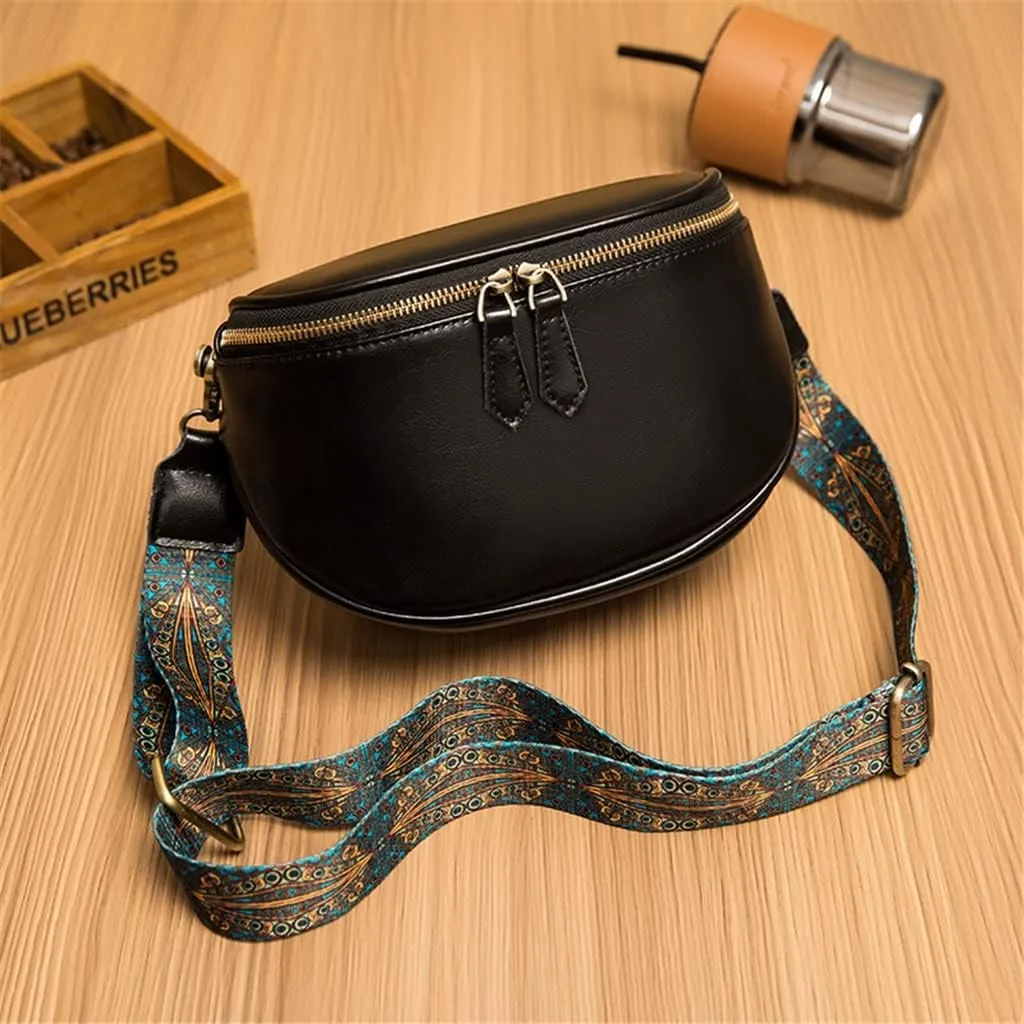 Leather Bag Women's Bag Fashion Retro Layer Vegetable Tanned Leather Shoulder Messenger Bag Saddle Bag