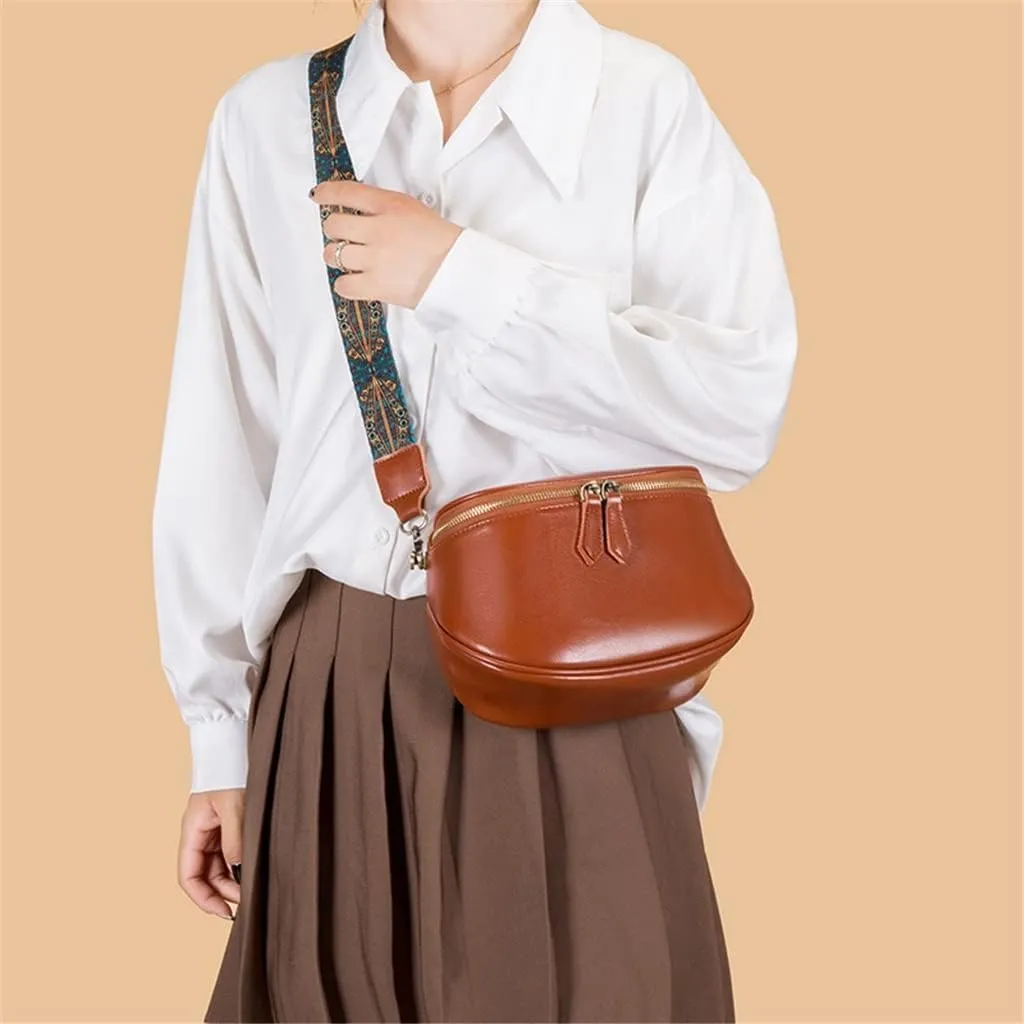 Leather Bag Women's Bag Fashion Retro Layer Vegetable Tanned Leather Shoulder Messenger Bag Saddle Bag