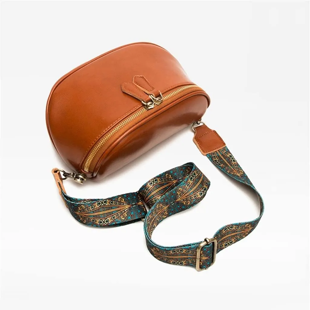 Leather Bag Women's Bag Fashion Retro Layer Vegetable Tanned Leather Shoulder Messenger Bag Saddle Bag