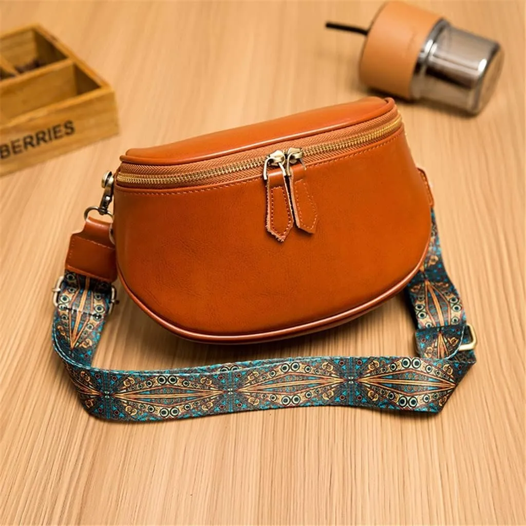 Leather Bag Women's Bag Fashion Retro Layer Vegetable Tanned Leather Shoulder Messenger Bag Saddle Bag