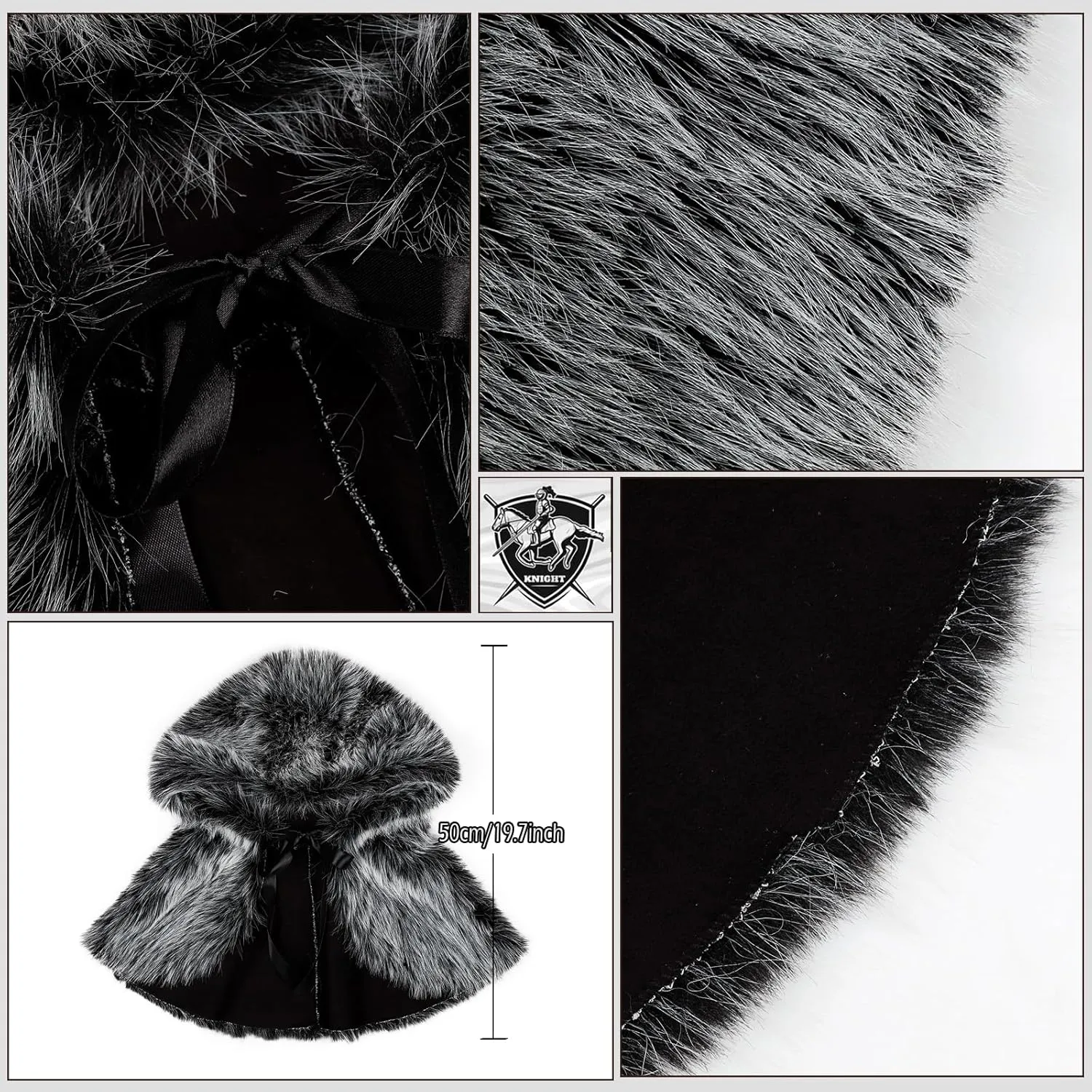 L'VOW Viking Men Warrior Faux Fur Hooded Hat Nordic Fur Hat Collar Wrap Cover Up Hunter Costume Accessory
