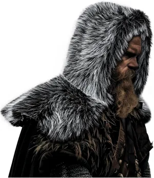 L'VOW Viking Men Warrior Faux Fur Hooded Hat Nordic Fur Hat Collar Wrap Cover Up Hunter Costume Accessory