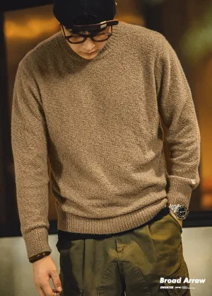 Maden Vintage Half Turtleneck Solid Color Sweater Men's Autumn and Winter Thin Fluffy Knitted Sweaters Halloween Men Pullovers