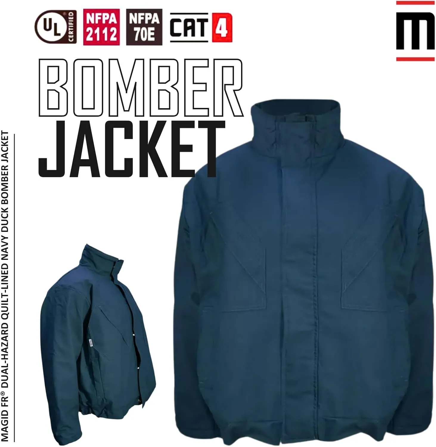Magid Glove & Safety Men's Magid Fr Dual-Hazard Quilt-Lined Duck Bomber Jacket