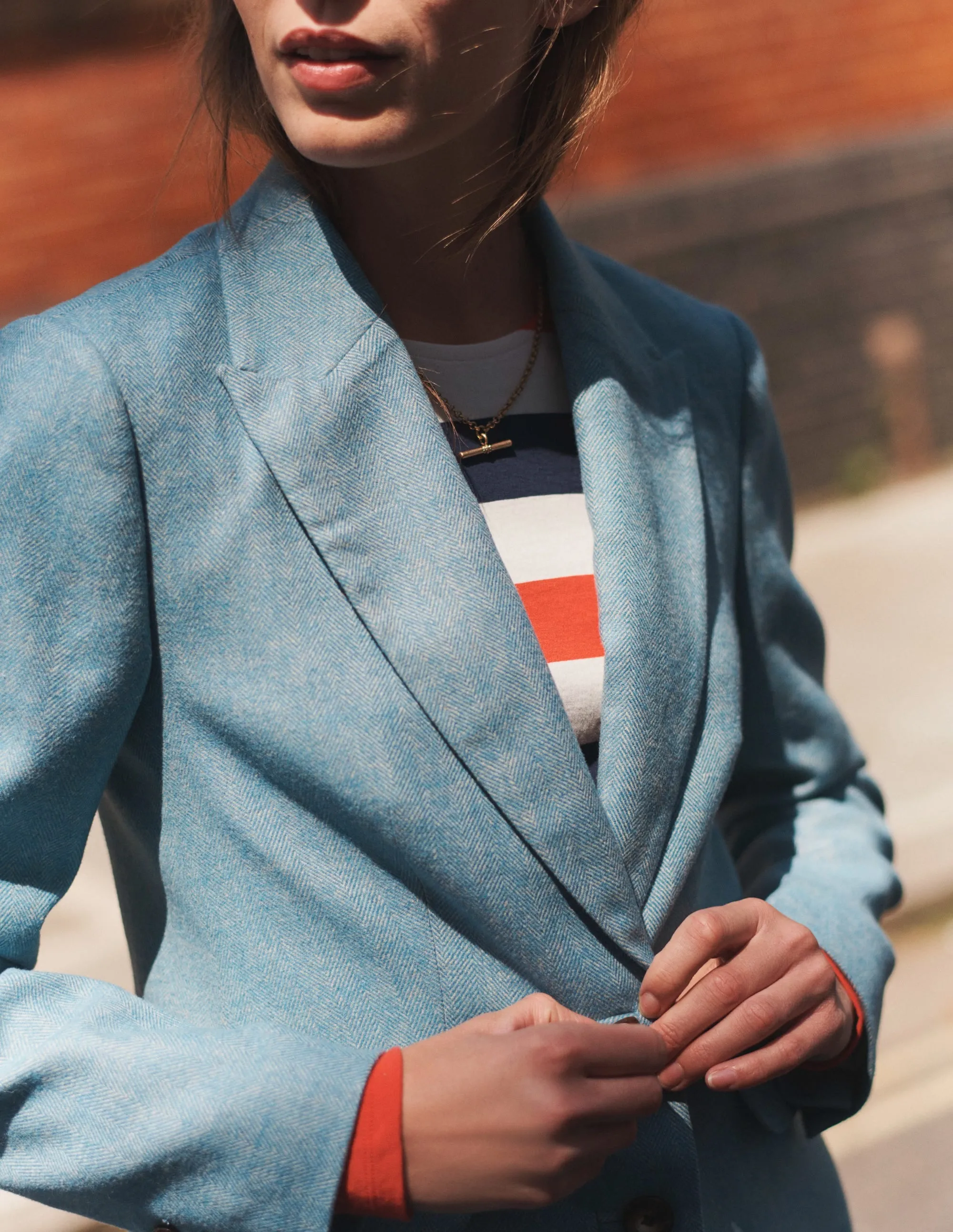 Marylebone Wool-Blend Blazer-Blue Herringbone