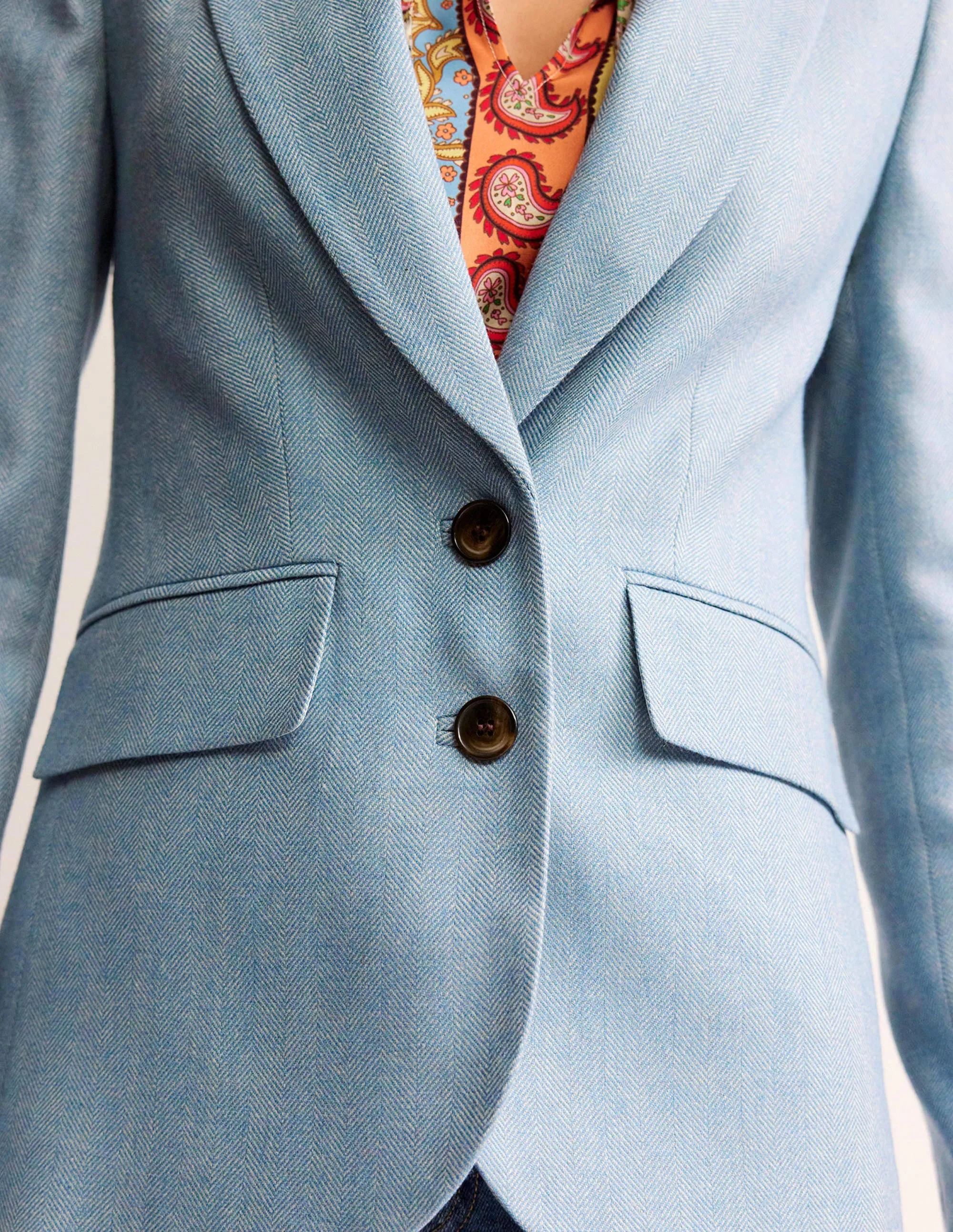 Marylebone Wool-Blend Blazer-Blue Herringbone