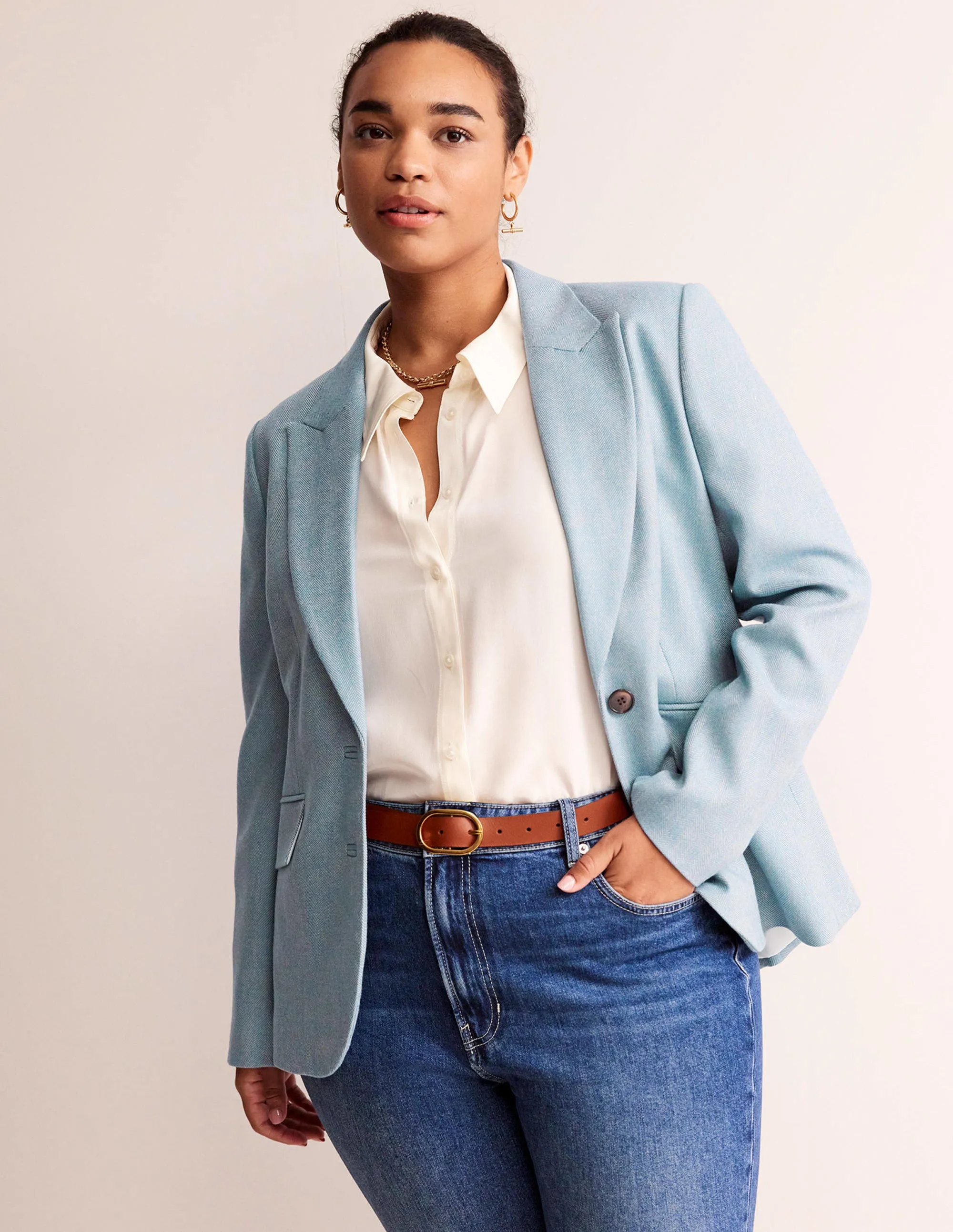 Marylebone Wool-Blend Blazer-Blue Herringbone