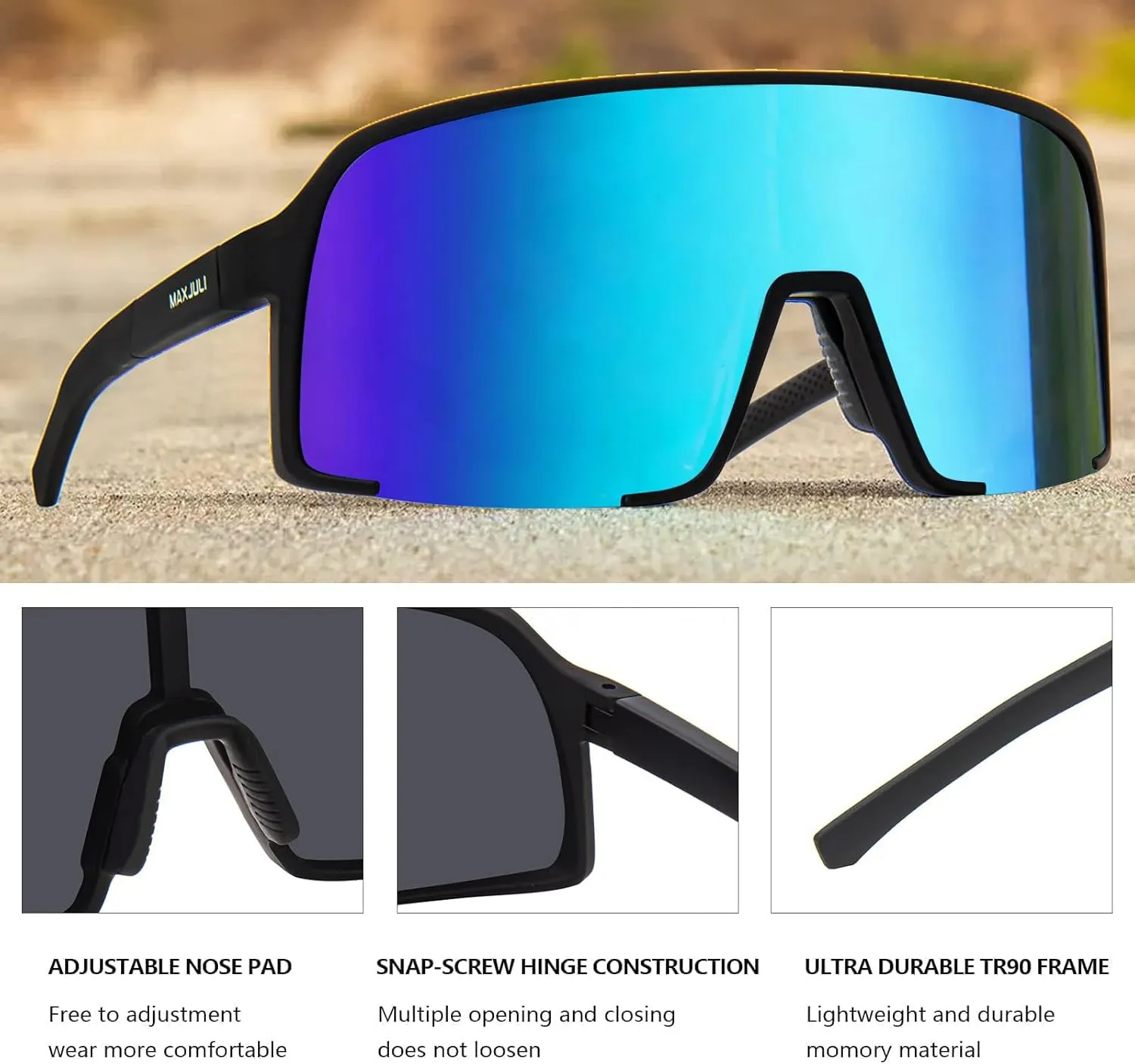 MAXJULI Polarized Sunglasses for Men Women, Windproof Outdoor Sports Cycling Running UV400 Protection Sun Glasses 8121