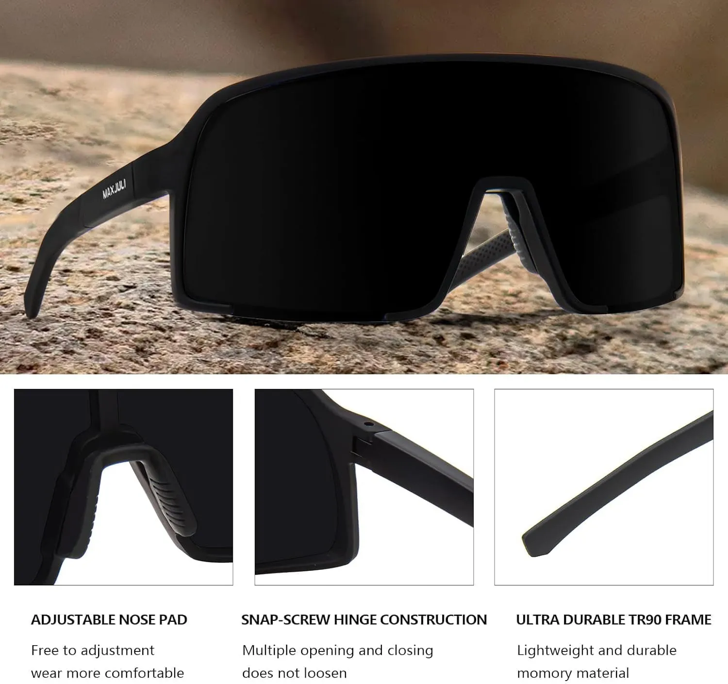 MAXJULI Polarized Sunglasses for Men Women, Windproof Outdoor Sports Cycling Running UV400 Protection Sun Glasses 8121
