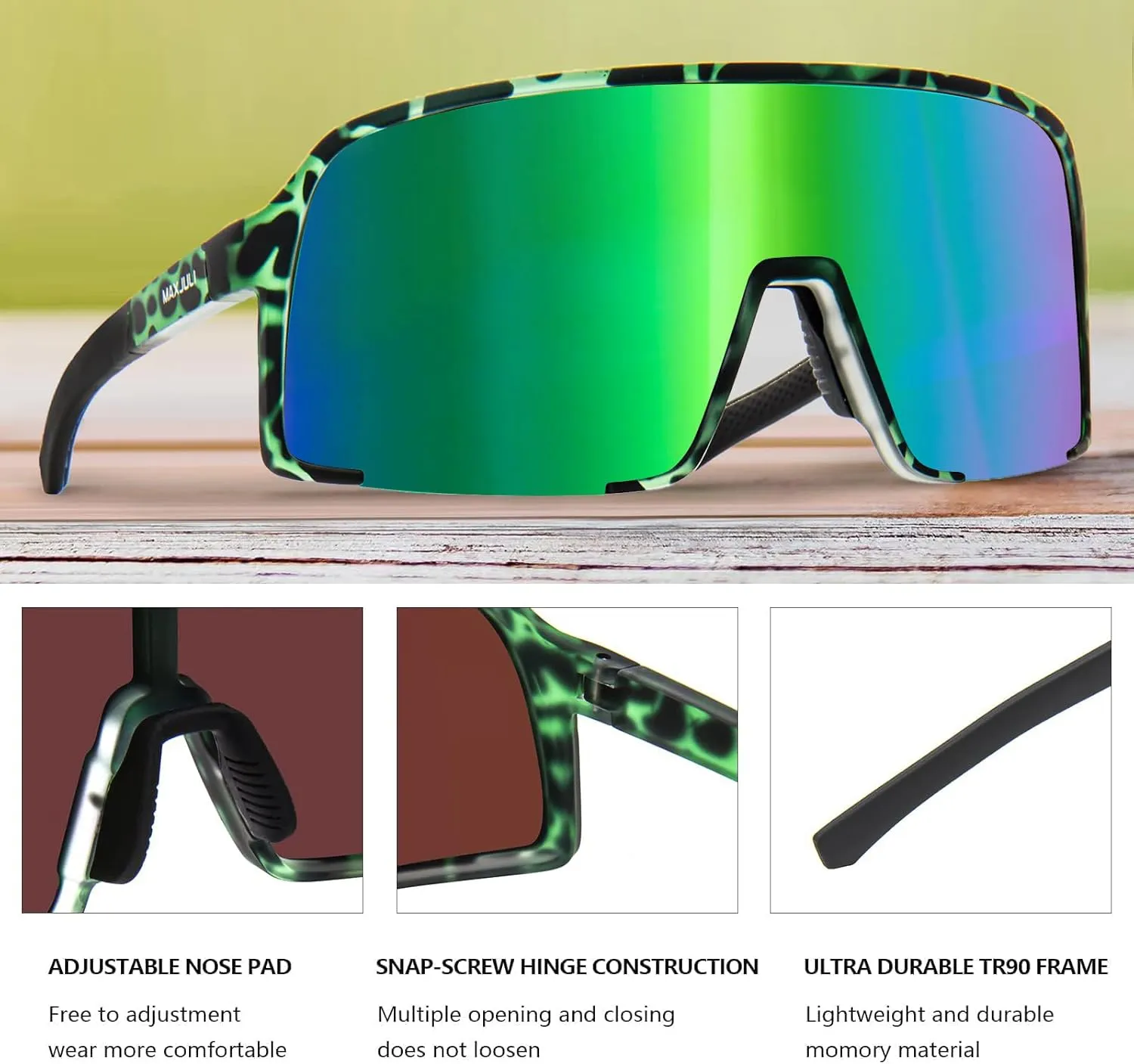 MAXJULI Polarized Sunglasses for Men Women, Windproof Outdoor Sports Cycling Running UV400 Protection Sun Glasses 8121