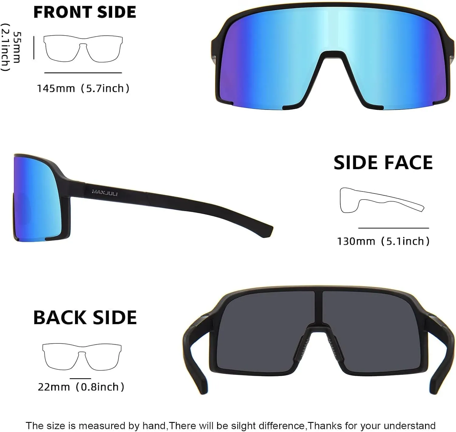 MAXJULI Polarized Sunglasses for Men Women, Windproof Outdoor Sports Cycling Running UV400 Protection Sun Glasses 8121