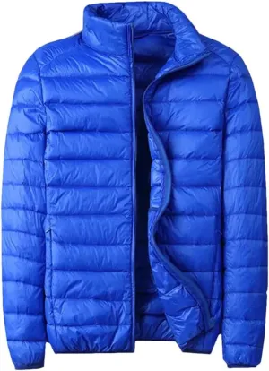 Men Down Jacket Casual Thin Stand Collar Solid Color Outwear Puffer Jacket Men