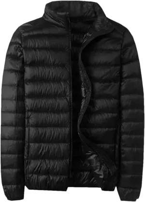 Men Down Jacket Casual Thin Stand Collar Solid Color Outwear Puffer Jacket Men