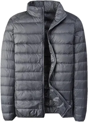 Men Down Jacket Casual Thin Stand Collar Solid Color Outwear Puffer Jacket Men