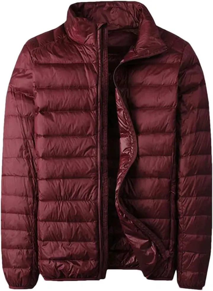 Men Down Jacket Casual Thin Stand Collar Solid Color Outwear Puffer Jacket Men