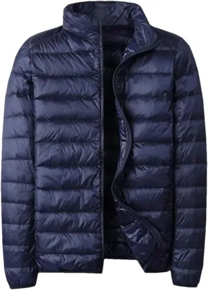 Men Down Jacket Casual Thin Stand Collar Solid Color Outwear Puffer Jacket Men