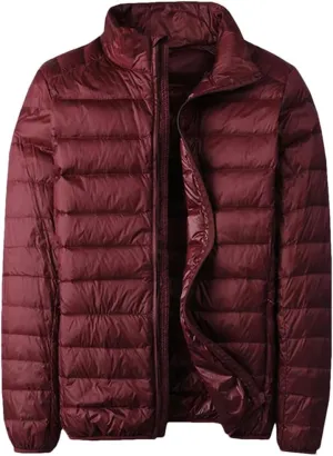 Men Down Jacket Casual Thin Stand Collar Solid Color Outwear Puffer Jacket Men