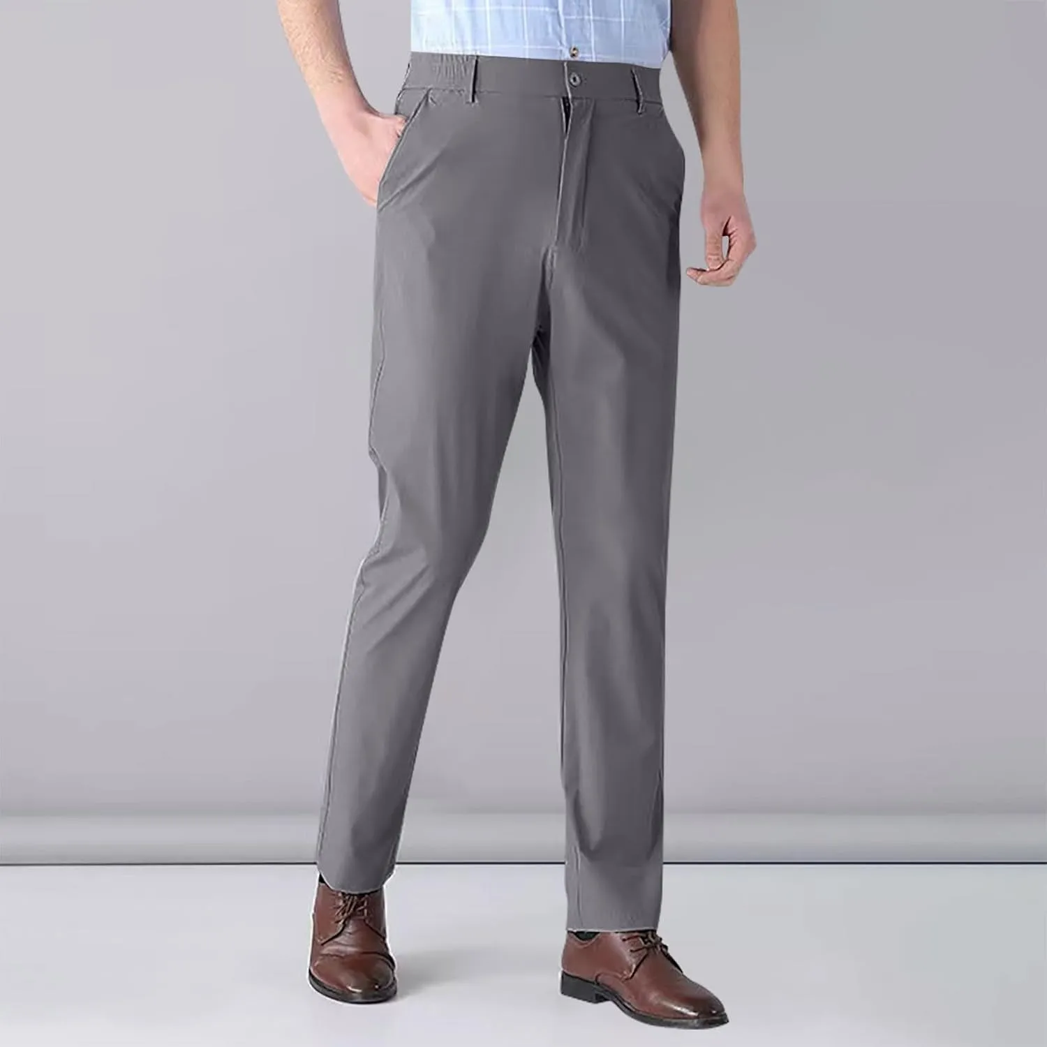 Men Formal Dress Pants Wrinkle Free Slim Fit Business Work Pant Summer Lightweight Casual Suit Trousers with Pockets