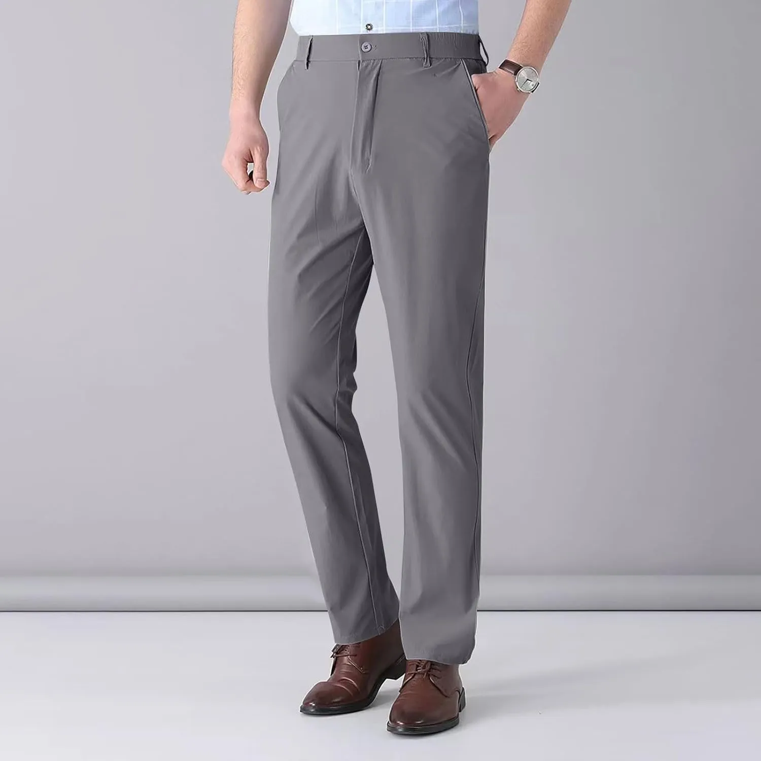 Men Formal Dress Pants Wrinkle Free Slim Fit Business Work Pant Summer Lightweight Casual Suit Trousers with Pockets