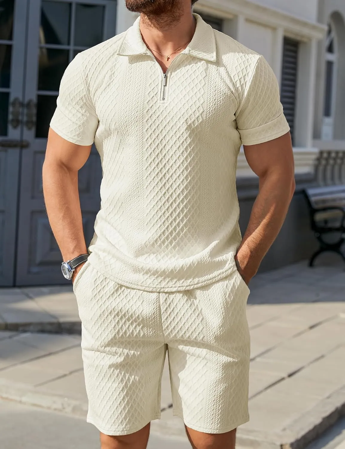 Mens 2 Piece Short Set Summer Outfits Polo Shirt and Shorts Set Tracksuits Set Short Sleeve and Shorts Set for Men