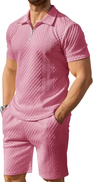 Mens 2 Piece Short Set Summer Outfits Polo Shirt and Shorts Set Tracksuits Set Short Sleeve and Shorts Set for Men