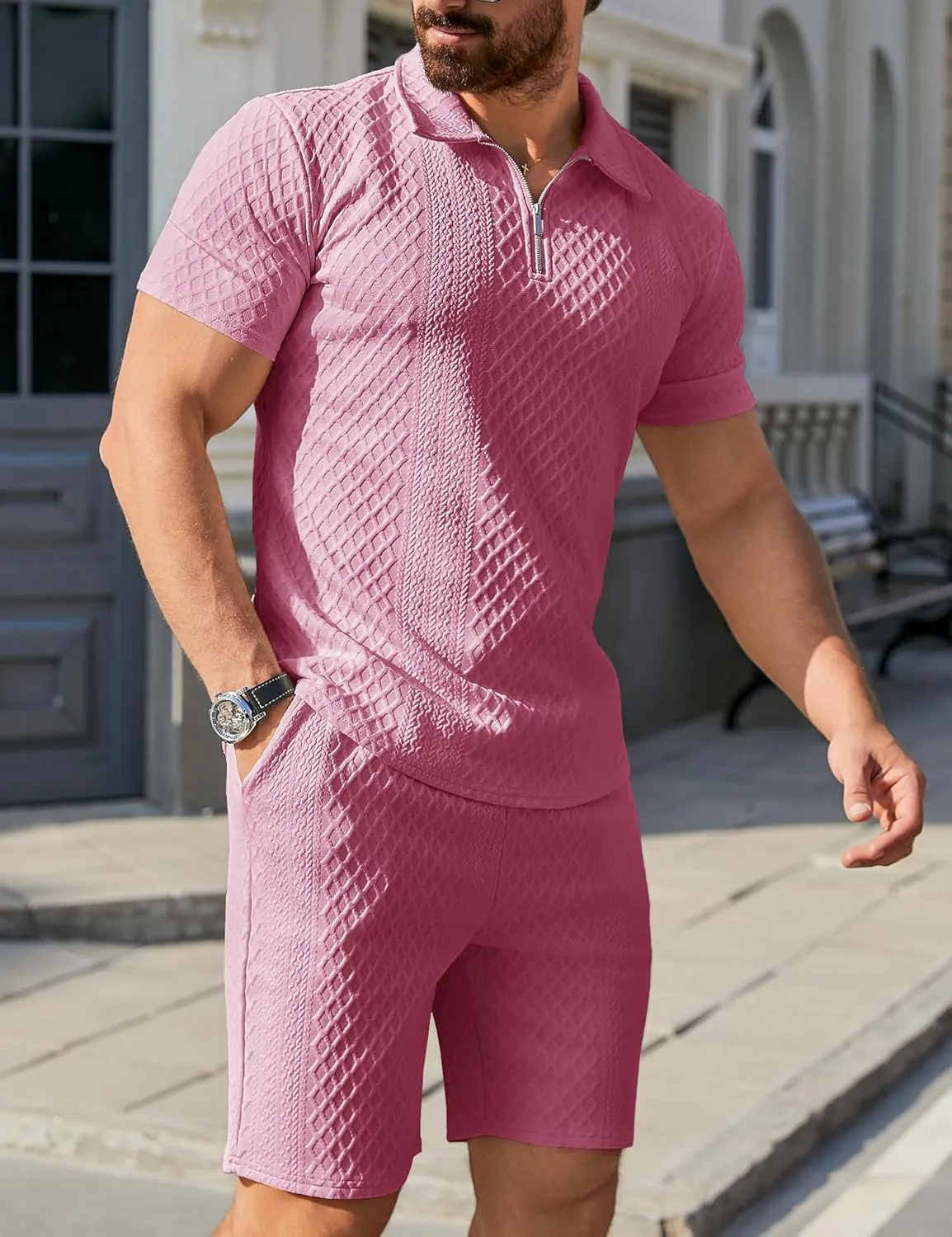 Mens 2 Piece Short Set Summer Outfits Polo Shirt and Shorts Set Tracksuits Set Short Sleeve and Shorts Set for Men