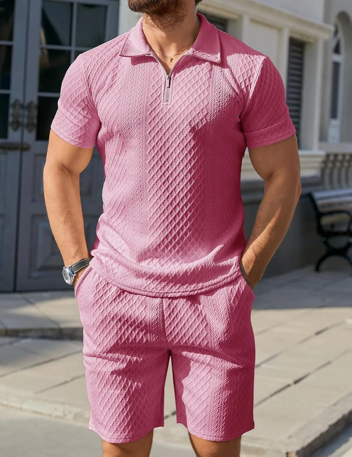 Mens 2 Piece Short Set Summer Outfits Polo Shirt and Shorts Set Tracksuits Set Short Sleeve and Shorts Set for Men