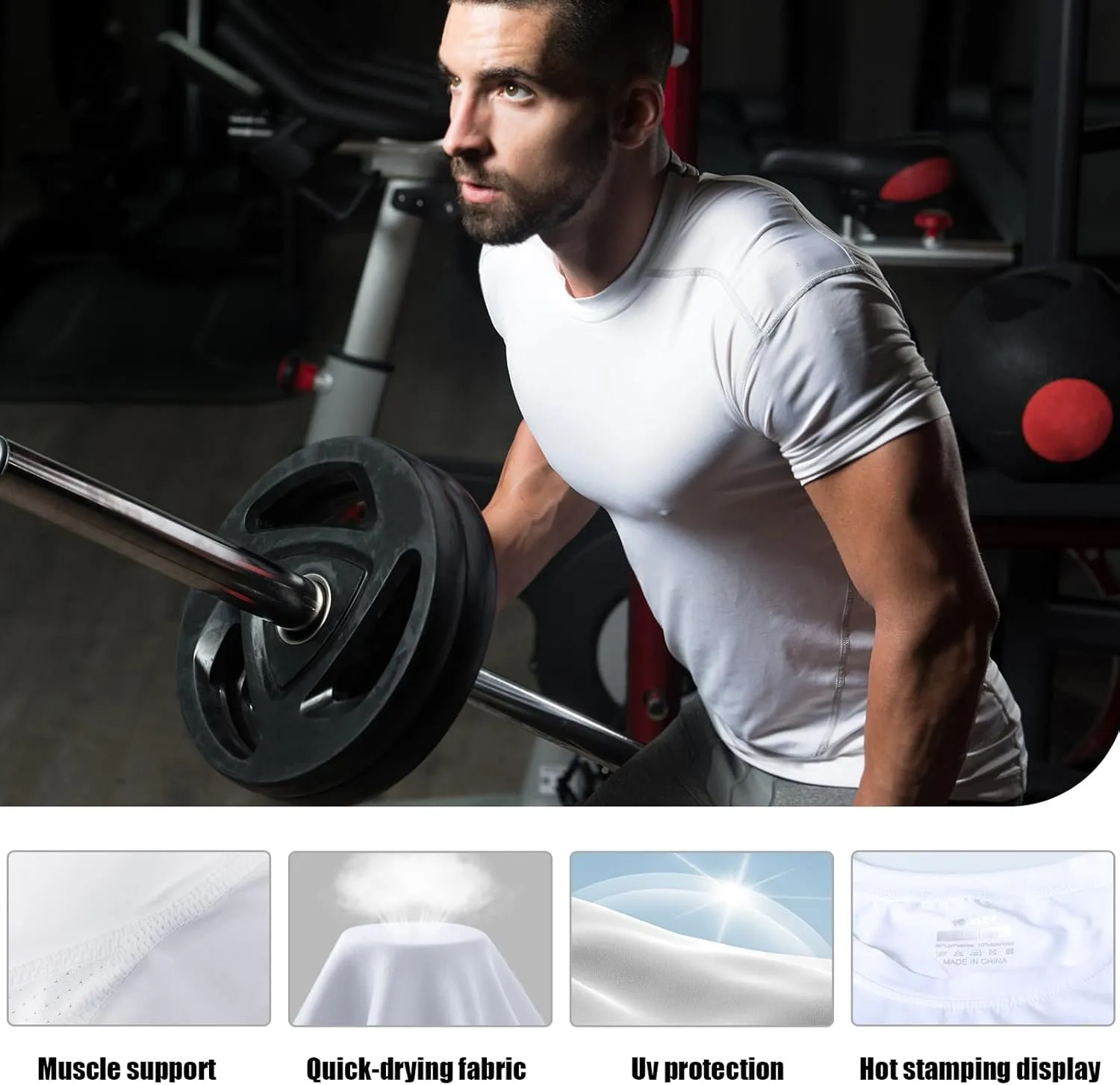 Mens Compression Shirt Short Sleeve - Moisture-Wicking Athletic Top for Gym Running Muscle Support Breathable