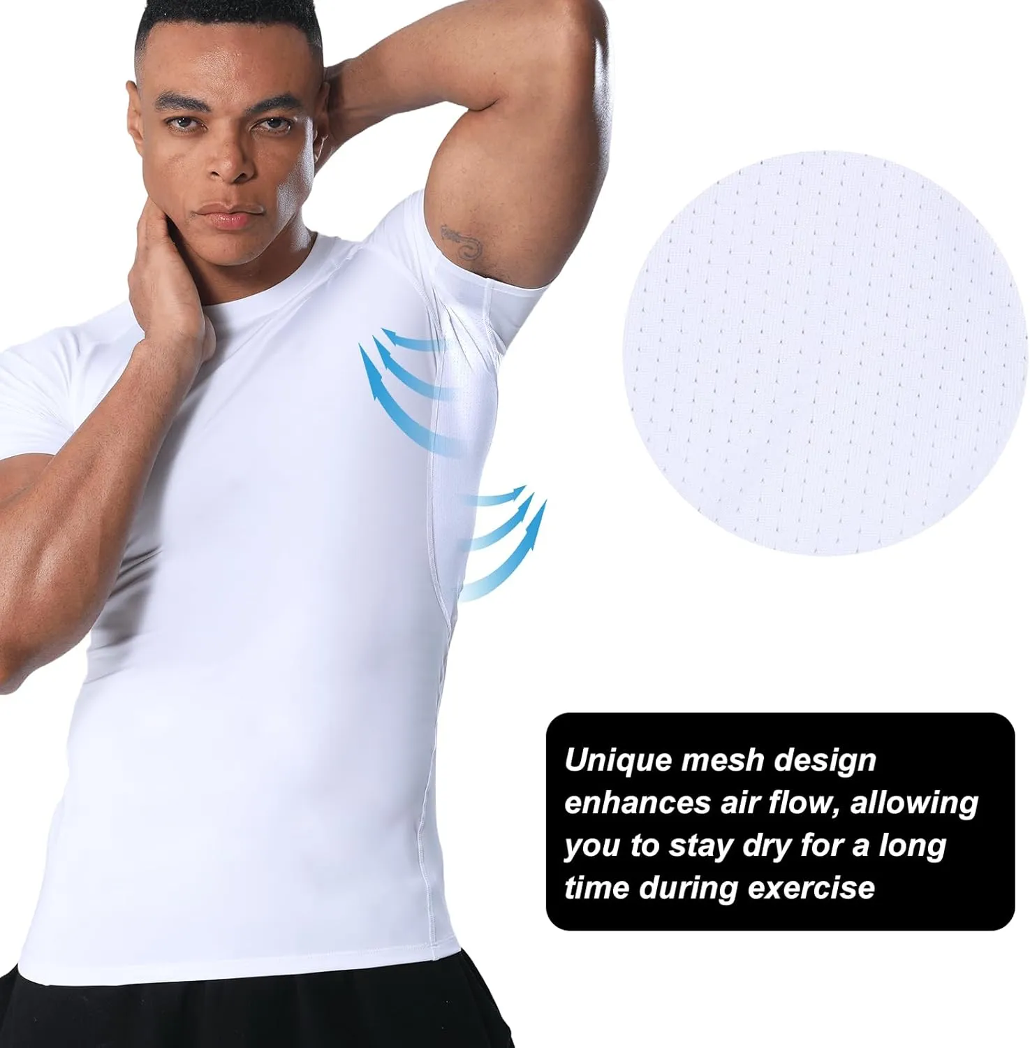 Mens Compression Shirt Short Sleeve - Moisture-Wicking Athletic Top for Gym Running Muscle Support Breathable