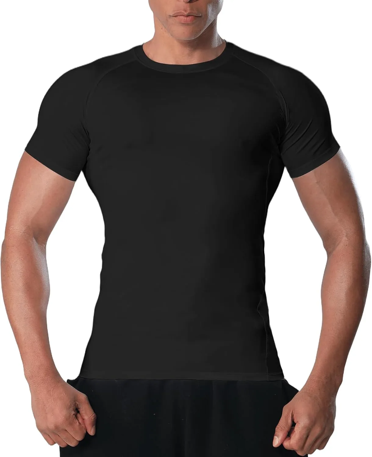 Mens Compression Shirt Short Sleeve - Moisture-Wicking Athletic Top for Gym Running Muscle Support Breathable