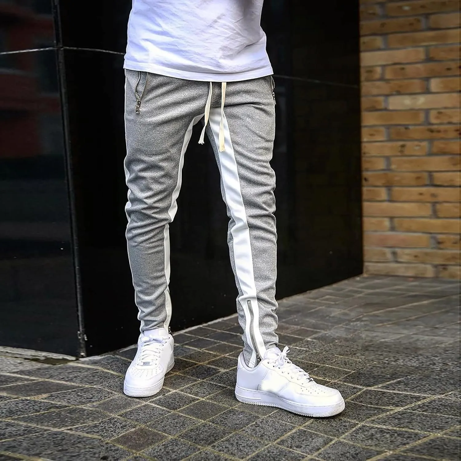 Mens Drawstring Athletic Cargo Joggers Pants Slim Fit Stretch with Pockets Casual Hiking Trousers Gym Sweatpants