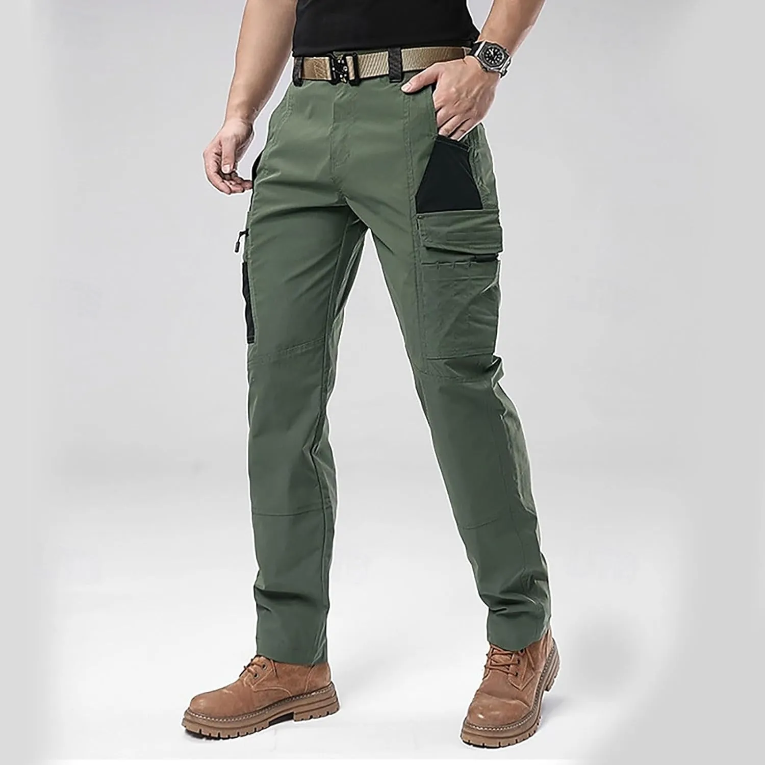 Men's Tactical Pants Water Resistant Flex Ripstop Cargo Pants Lightweight Hiking Sweatpants with Pockets Fishing