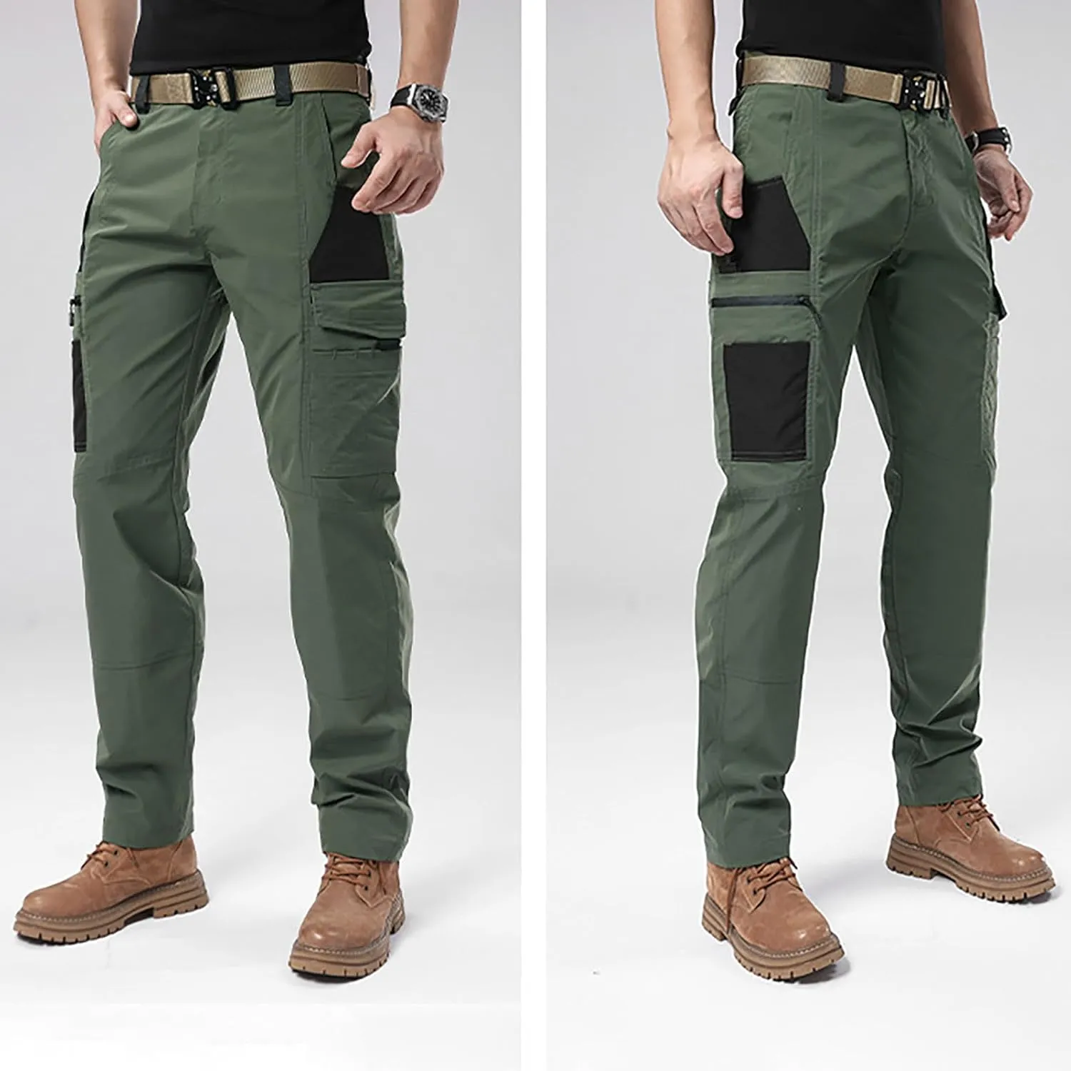 Men's Tactical Pants Water Resistant Flex Ripstop Cargo Pants Lightweight Hiking Sweatpants with Pockets Fishing