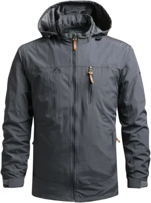 Men's Waterproof Hooded Outdoor Jacket Lightweight Windbreaker Durable Hiking Coat for Spring and Fall