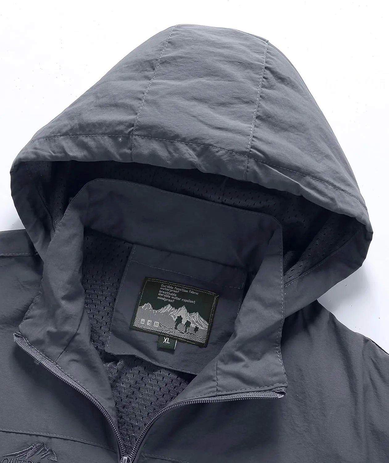 Men's Waterproof Hooded Outdoor Jacket Lightweight Windbreaker Durable Hiking Coat for Spring and Fall