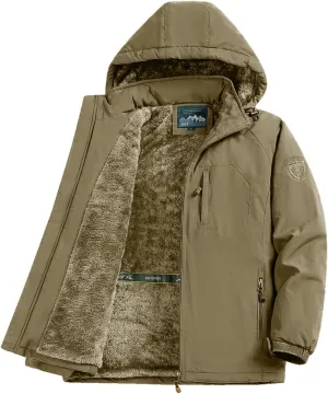 Men's Winter Waterproof Hooded Jacket, Warm Fleece-Lined Windbreaker, Insulated Outdoor Coat