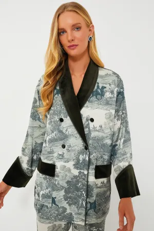 Middleburg Toile Velvet Trim Smoking Jacket