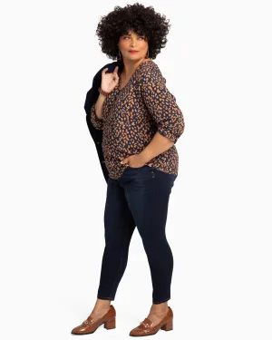Mindy Ruched Cuff Blouse | Brown / Navy