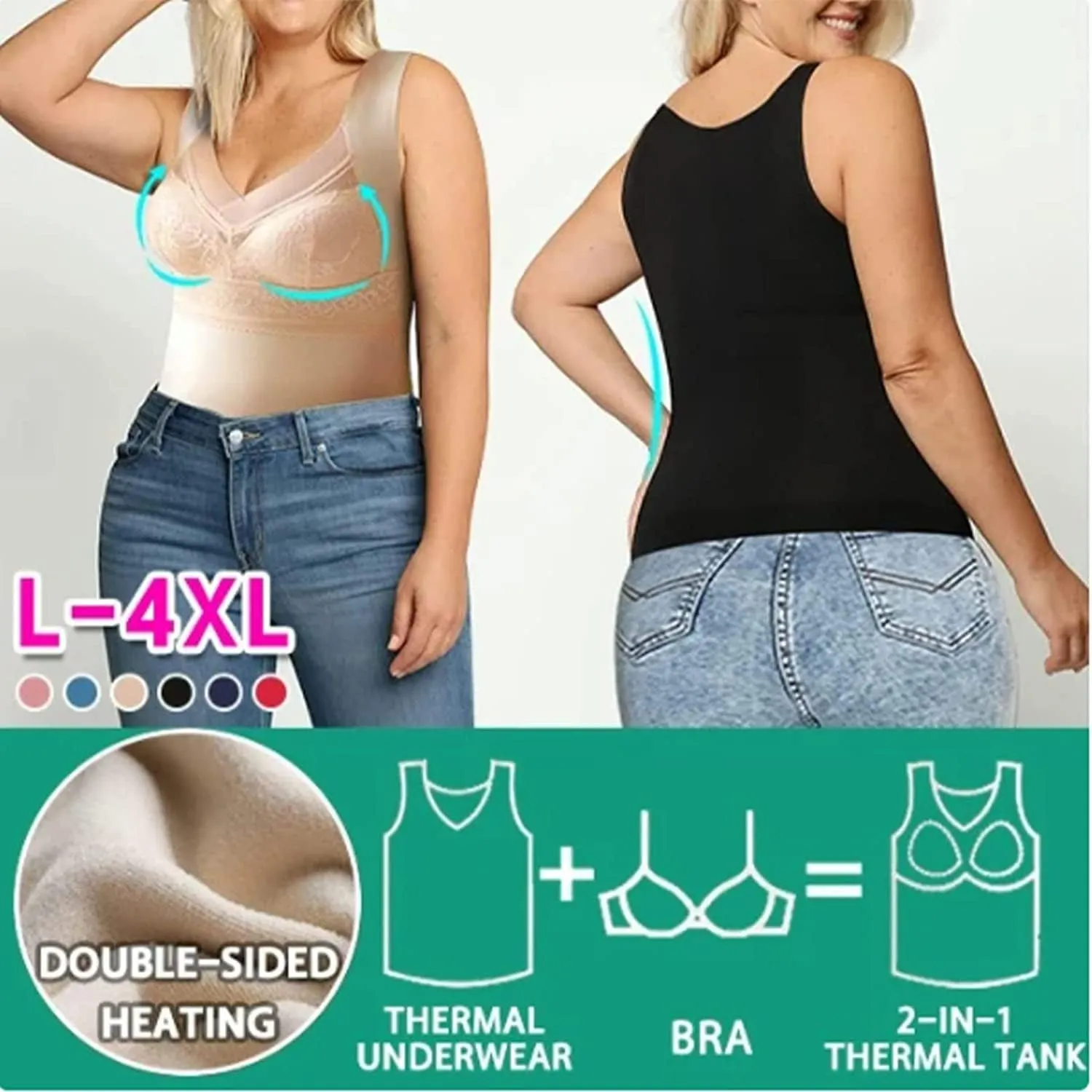 New 2-in-1 Built-in Bra Thermal Underwear, High Stretch Thermal, Built in Bra Tank Tops for Women