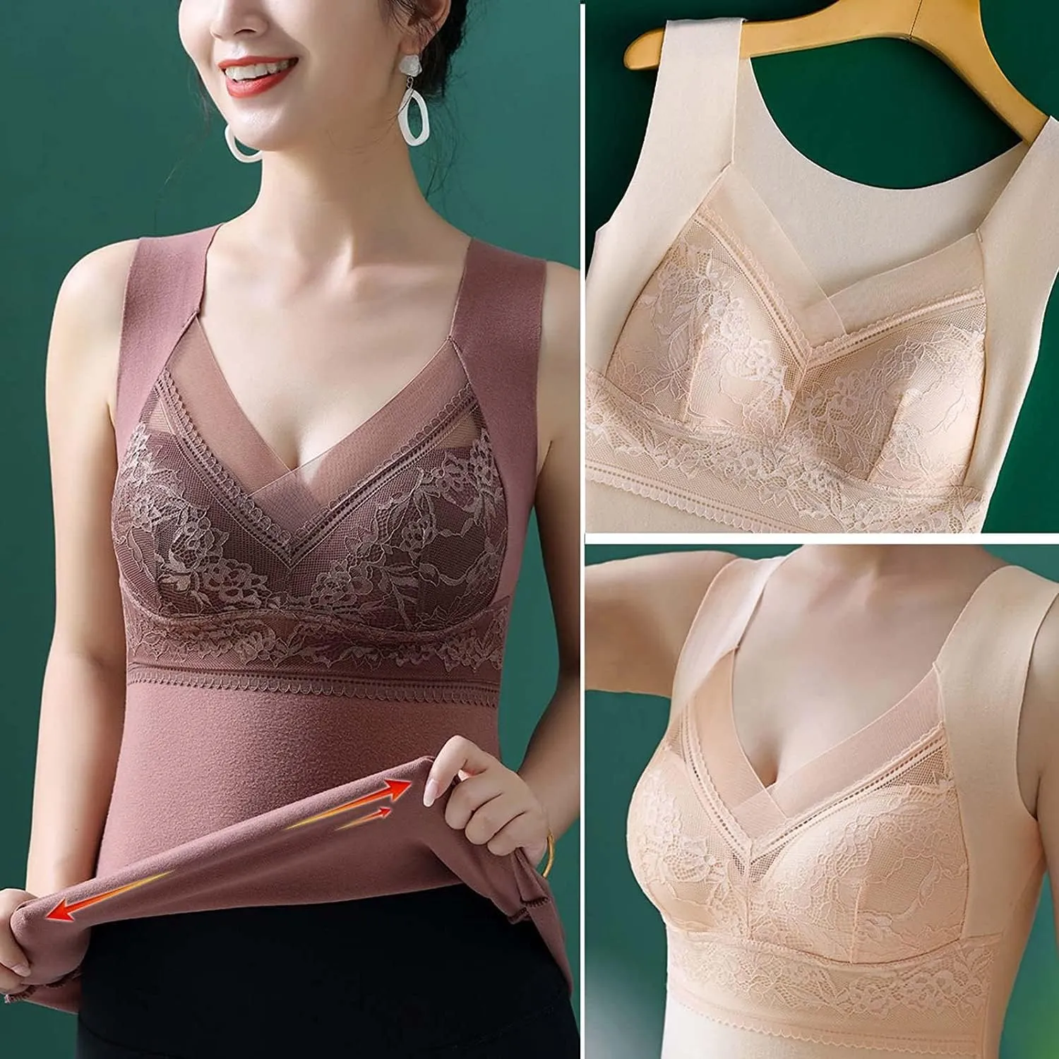 New 2-in-1 Built-in Bra Thermal Underwear, High Stretch Thermal, Built in Bra Tank Tops for Women