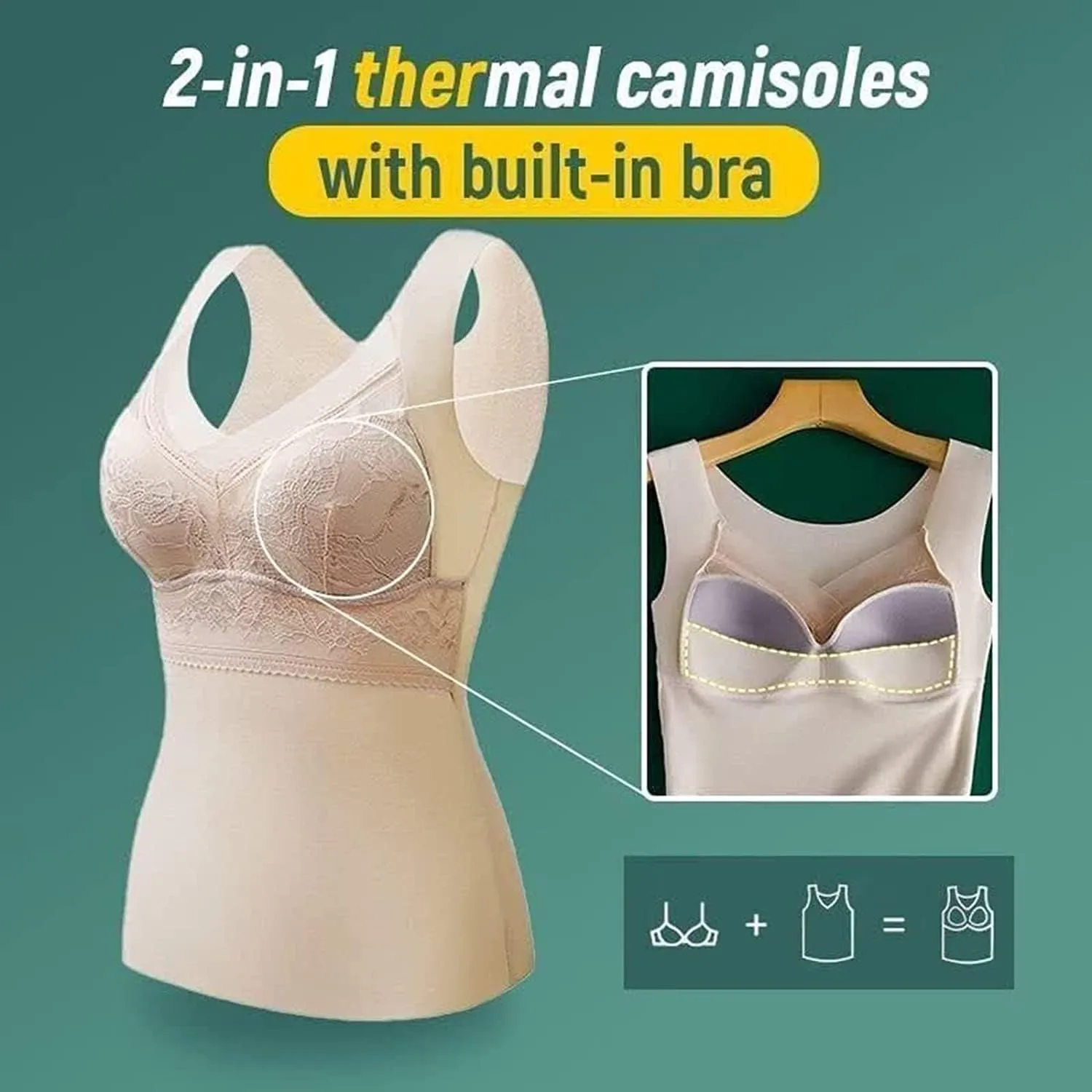 New 2-in-1 Built-in Bra Thermal Underwear, High Stretch Thermal, Built in Bra Tank Tops for Women