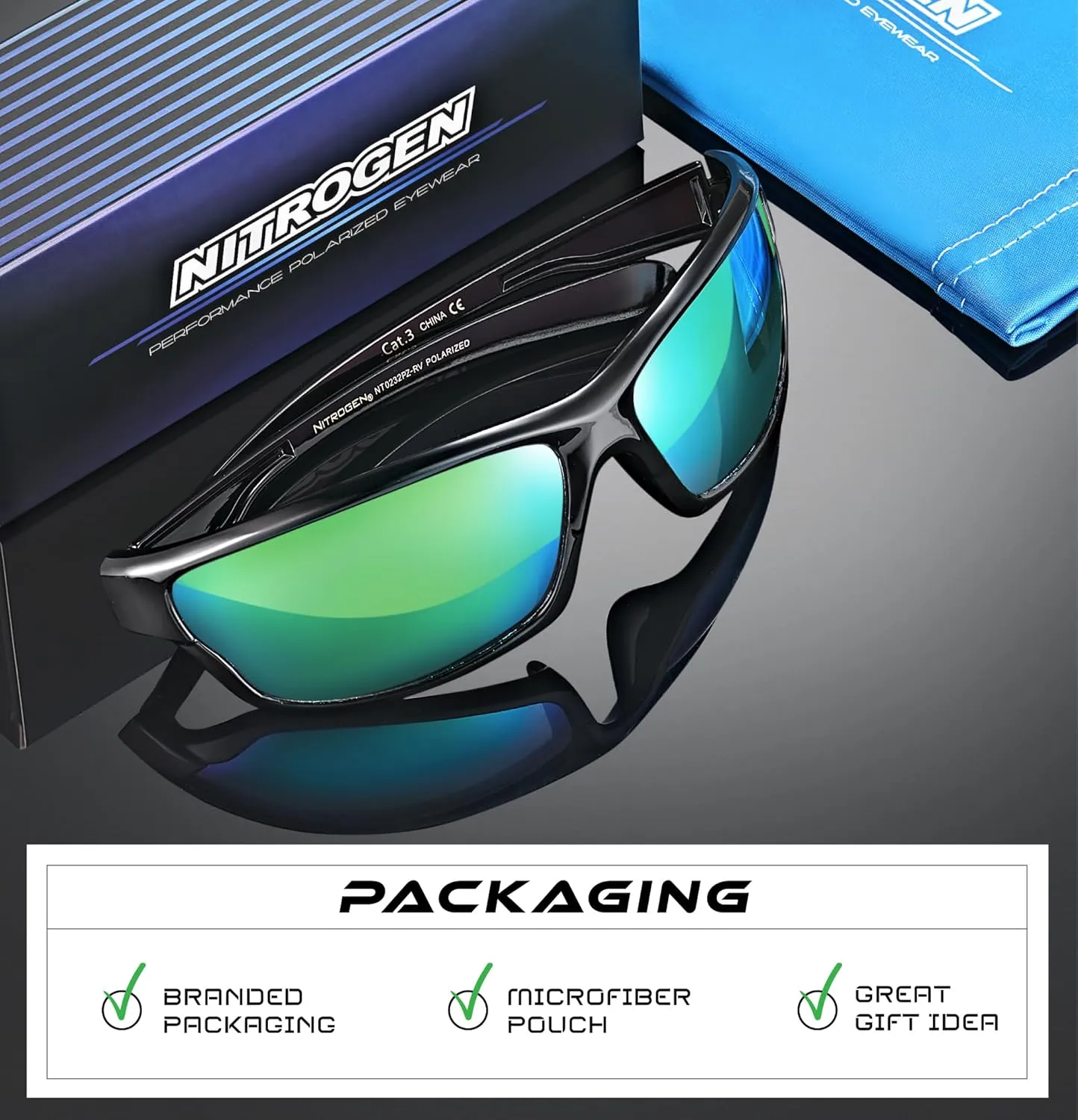Nitrogen Polarized Wrap Around Sport Sunglasses for Men Women UV400 Protection Sun Glasses