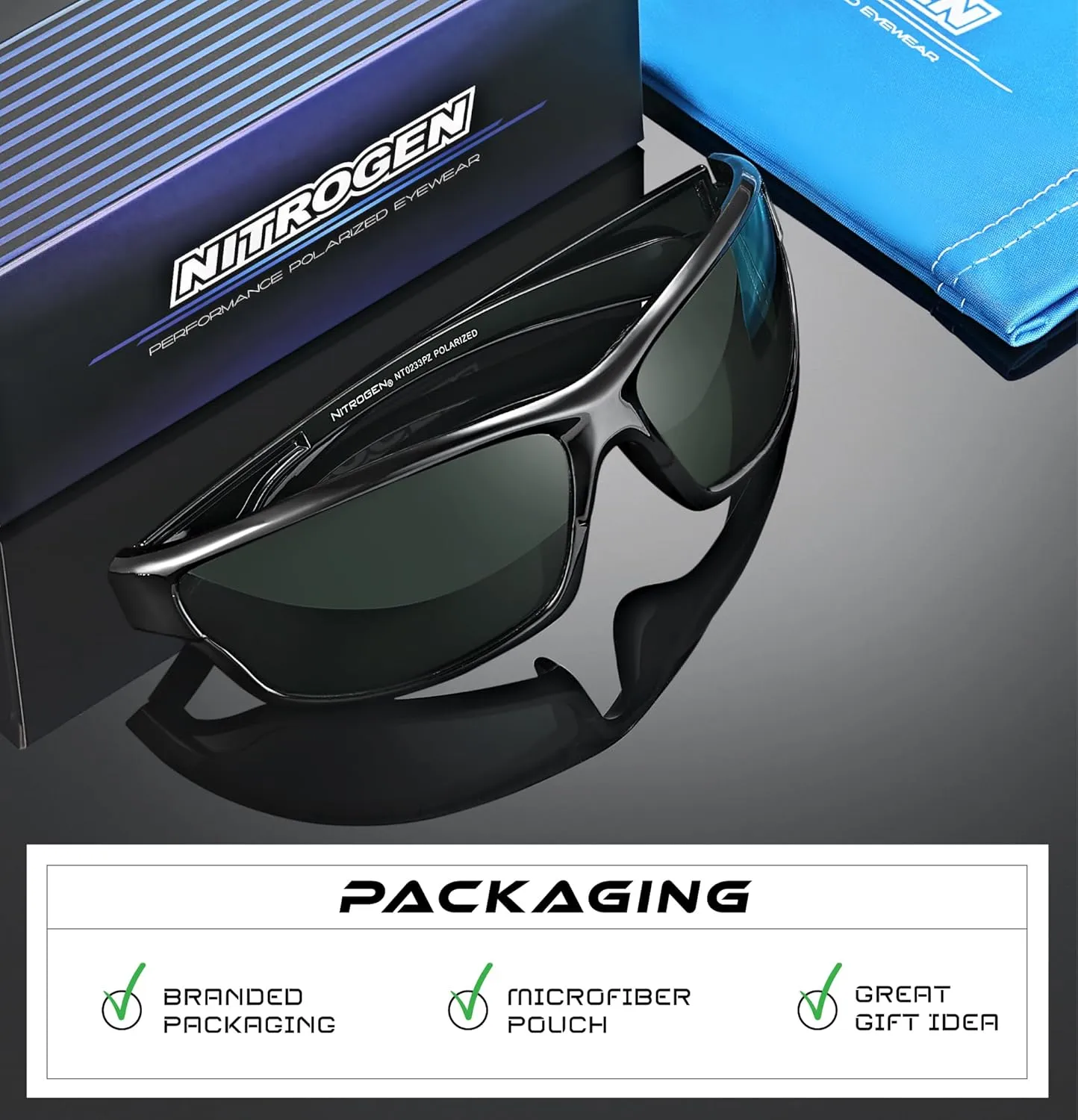 Nitrogen Polarized Wrap Around Sport Sunglasses for Men Women UV400 Protection Sun Glasses