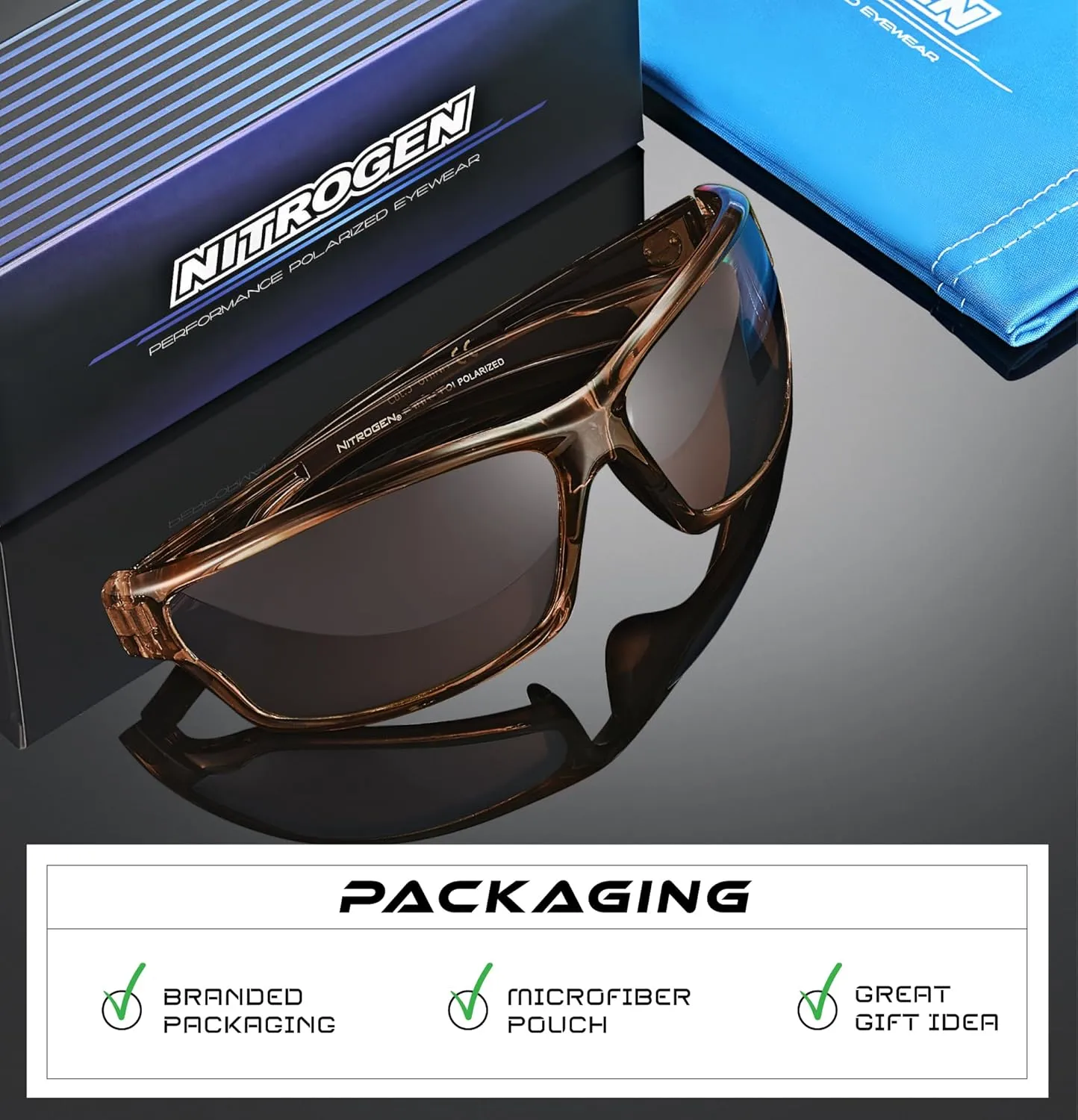 Nitrogen Polarized Wrap Around Sport Sunglasses for Men Women UV400 Protection Sun Glasses