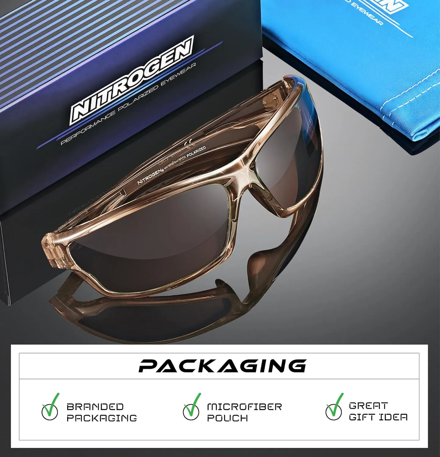 Nitrogen Polarized Wrap Around Sport Sunglasses for Men Women UV400 Protection Sun Glasses