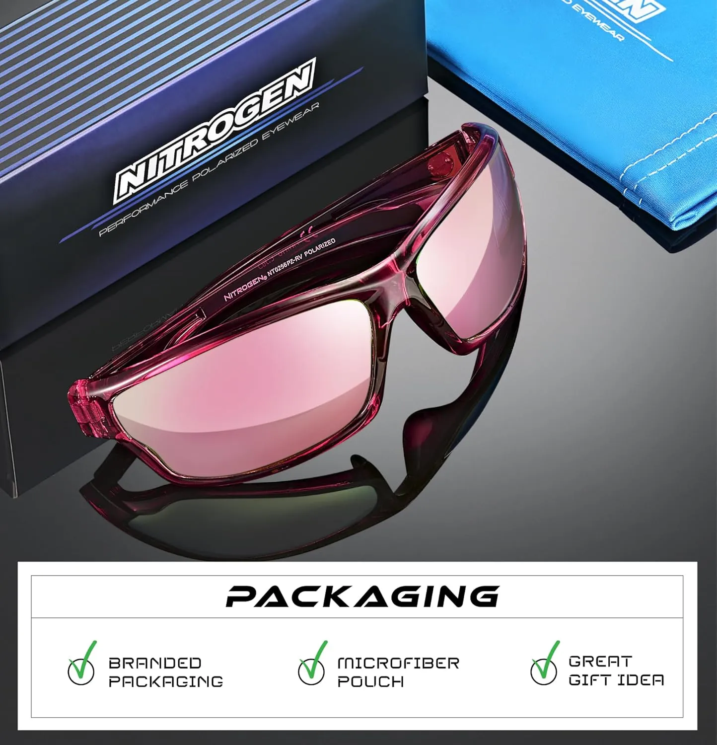 Nitrogen Polarized Wrap Around Sport Sunglasses for Men Women UV400 Protection Sun Glasses