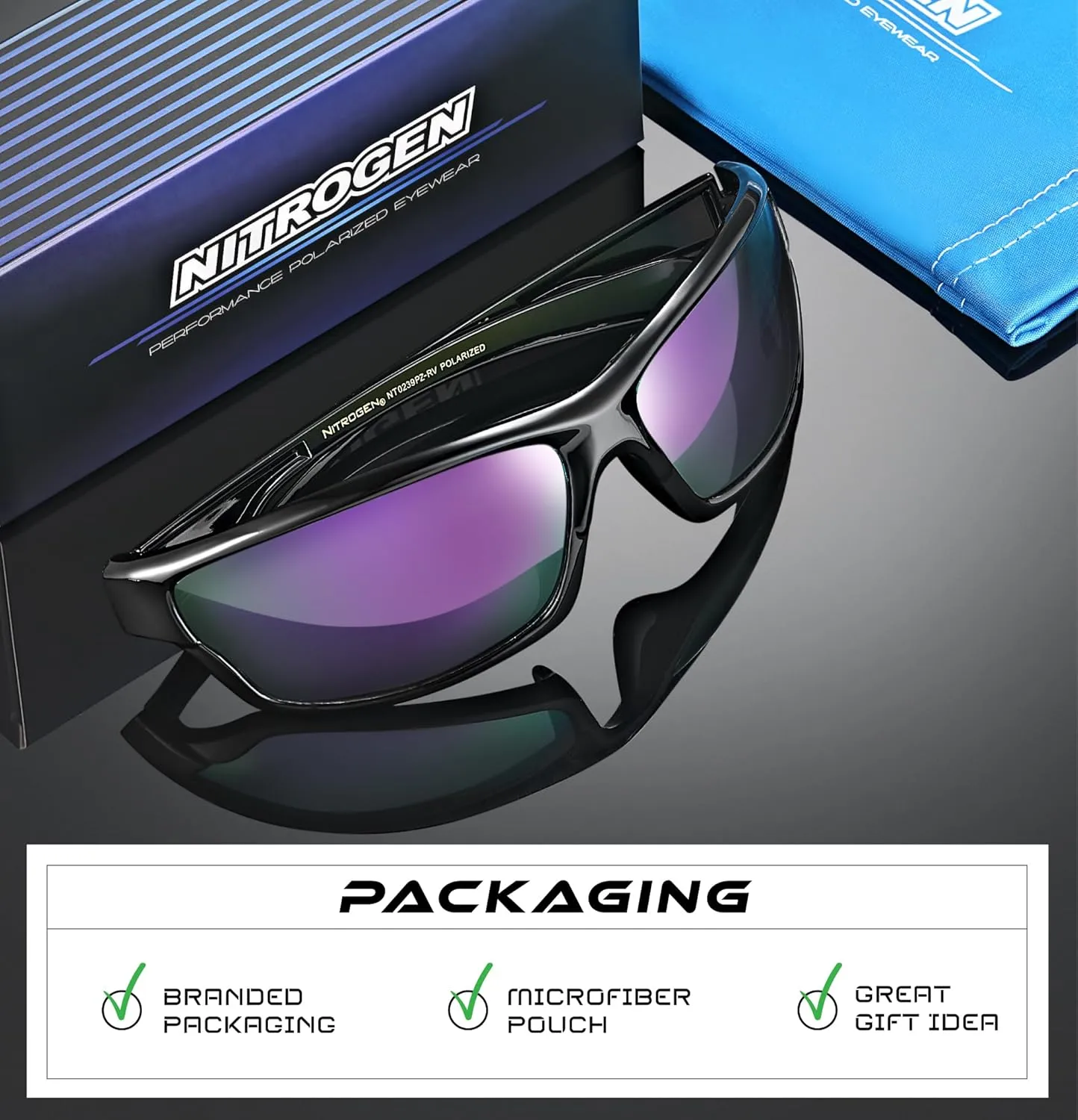 Nitrogen Polarized Wrap Around Sport Sunglasses for Men Women UV400 Protection Sun Glasses